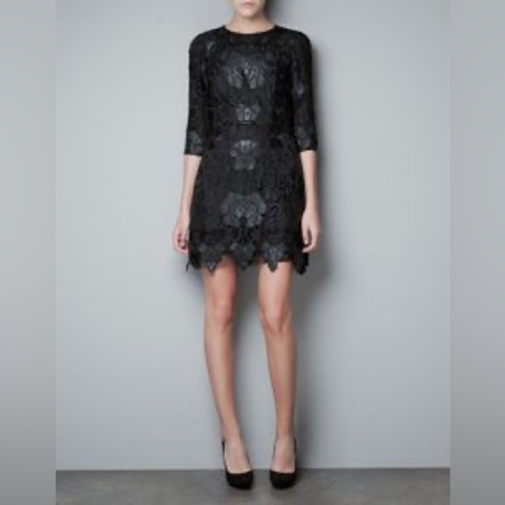 Zara leather and lace mini dress
